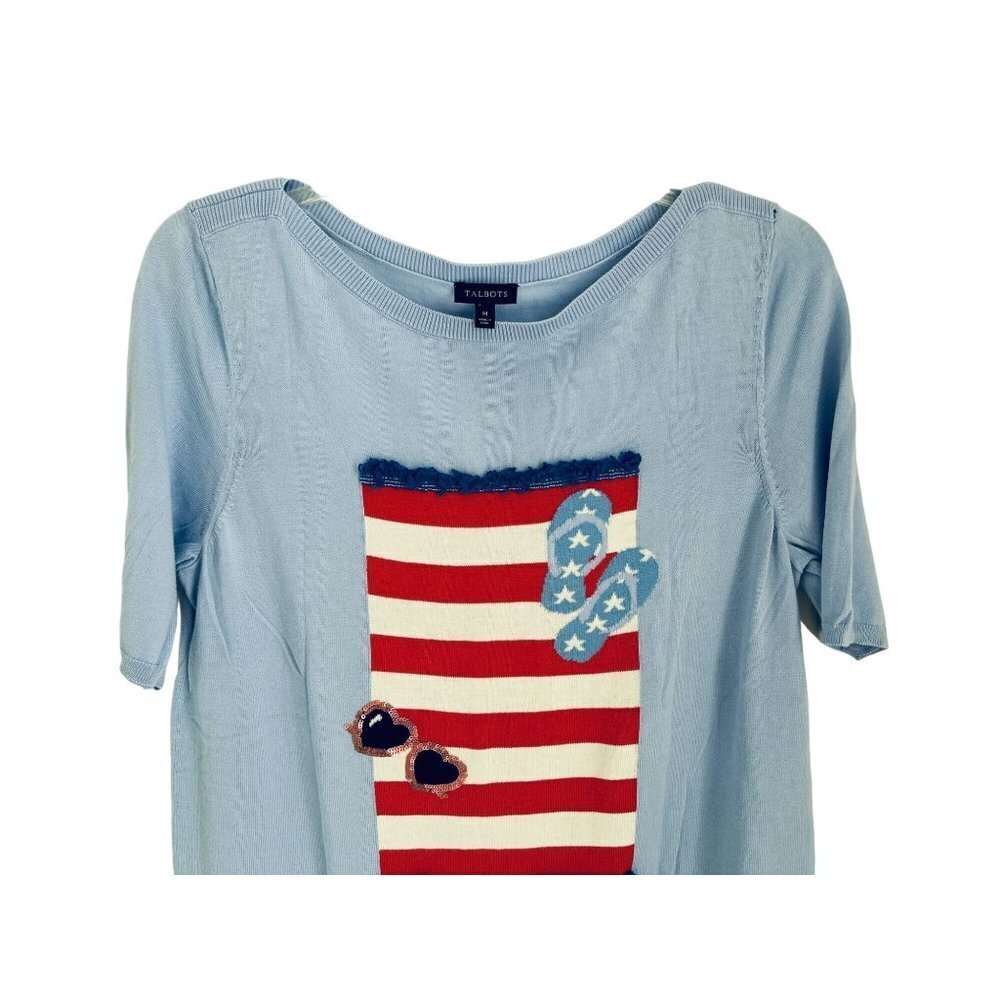 TALBOTS Cotton Top T-Shirt Beach Nautical Short Sleeve Size Med - Picture 3 of 7